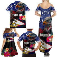 Personalised United States and American Samoa Family Matching Summer Maxi Dress and Hawaiian Shirt Bald Eagle Rose and Hibiscus Flower LT03 - Polynesian Pride
