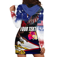 Personalised United States and American Samoa Hoodie Dress Bald Eagle Rose and Hibiscus Flower LT03 - Polynesian Pride