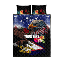 Personalised United States and American Samoa Quilt Bed Set Bald Eagle Rose and Hibiscus Flower