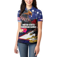 Personalised United States and American Samoa Women Polo Shirt Bald Eagle Rose and Hibiscus Flower LT03 - Polynesian Pride