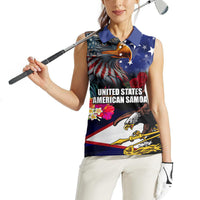 Personalised United States and American Samoa Women Sleeveless Polo Shirt Bald Eagle Rose and Hibiscus Flower LT03 - Polynesian Pride