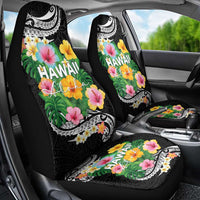 Hawaii Aloha Tropical Leaves and Flower Car Seat Cover with Polynesian Art Tattoo Black Color LT03 - Polynesian Pride