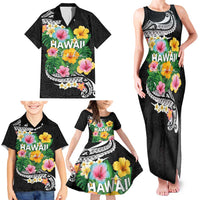 Hawaii Aloha Tropical Leaves and Flower Family Matching Tank Maxi Dress and Hawaiian Shirt with Polynesian Art Tattoo Black Color LT03 - Polynesian Pride