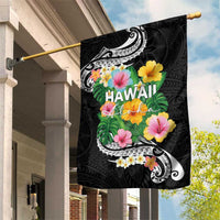 Hawaii Aloha Tropical Leaves and Flower Garden Flag with Polynesian Art Tattoo Black Color LT03 House Flag Black - Polynesian Pride