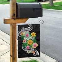 Hawaii Aloha Tropical Leaves and Flower Garden Flag with Polynesian Art Tattoo Black Color LT03 - Polynesian Pride