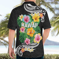Hawaii Aloha Tropical Leaves and Flower Hawaiian Shirt with Polynesian Art Tattoo Black Color LT03 - Polynesian Pride