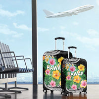 Hawaii Aloha Tropical Leaves and Flower Luggage Cover with Polynesian Art Tattoo Black Color LT03 - Polynesian Pride
