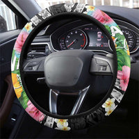 Hawaii Aloha Tropical Leaves and Flower Steering Wheel Cover with Polynesian Art Tattoo Black Color LT03 - Polynesian Pride