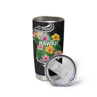 Hawaii Aloha Tropical Leaves and Flower Tumbler Cup with Polynesian Art Tattoo Black Color LT03 - Polynesian Pride