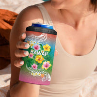 Hawaii Aloha Tropical Leaves and Flower 4 in 1 Can Cooler Tumbler with Polynesian Art Tattoo Rainbow Color LT03 - Polynesian Pride