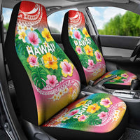Hawaii Aloha Tropical Leaves and Flower Car Seat Cover with Polynesian Art Tattoo Rainbow Color LT03 - Polynesian Pride