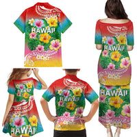 Hawaii Aloha Tropical Leaves and Flower Family Matching Puletasi and Hawaiian Shirt with Polynesian Art Tattoo Rainbow Color LT03 - Polynesian Pride