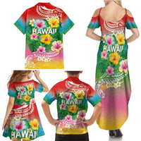 Hawaii Aloha Tropical Leaves and Flower Family Matching Summer Maxi Dress and Hawaiian Shirt with Polynesian Art Tattoo Rainbow Color LT03 - Polynesian Pride