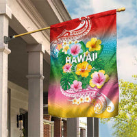 Hawaii Aloha Tropical Leaves and Flower Garden Flag with Polynesian Art Tattoo Rainbow Color LT03 House Flag Rainbow - Polynesian Pride