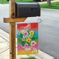 Hawaii Aloha Tropical Leaves and Flower Garden Flag with Polynesian Art Tattoo Rainbow Color LT03 - Polynesian Pride