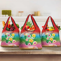 Hawaii Aloha Tropical Leaves and Flower Grocery Bag with Polynesian Art Tattoo Rainbow Color LT03 3-pack One Size Rainbow - Polynesian Pride