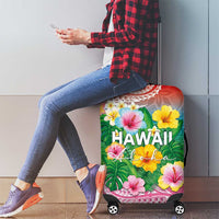 Hawaii Aloha Tropical Leaves and Flower Luggage Cover with Polynesian Art Tattoo Rainbow Color LT03 - Polynesian Pride