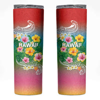 Hawaii Aloha Tropical Leaves and Flower Skinny Tumbler with Polynesian Art Tattoo Rainbow Color LT03 Rainbow - Polynesian Pride