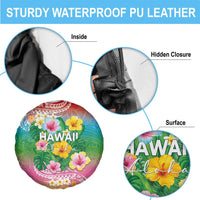 Hawaii Aloha Tropical Leaves and Flower Spare Tire Cover with Polynesian Art Tattoo Rainbow Color LT03 - Polynesian Pride