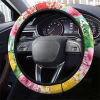 Hawaii Aloha Tropical Leaves and Flower Steering Wheel Cover with Polynesian Art Tattoo Rainbow Color LT03 - Polynesian Pride