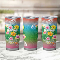 Hawaii Aloha Tropical Leaves and Flower Tumbler Cup with Polynesian Art Tattoo Rainbow Color LT03 - Polynesian Pride