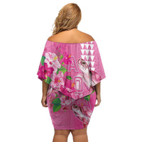 Hawaii Aloha Turtle Hibiscus and Leaves Family Matching Off Shoulder Short Dress and Hawaiian Shirt with Polynesian and Kakau Tattoos Rose Color LT03 - Polynesian Pride