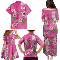 Hawaii Aloha Turtle Hibiscus and Leaves Family Matching Puletasi and Hawaiian Shirt with Polynesian and Kakau Tattoos Rose Color LT03 - Polynesian Pride