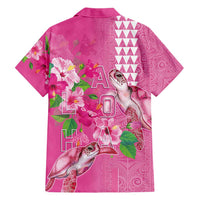 Hawaii Aloha Turtle Hibiscus and Leaves Family Matching Short Sleeve Bodycon Dress and Hawaiian Shirt with Polynesian and Kakau Tattoos Rose Color - Polynesian Pride