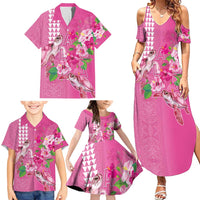 Hawaii Aloha Turtle Hibiscus and Leaves Family Matching Summer Maxi Dress and Hawaiian Shirt with Polynesian and Kakau Tattoos Rose Color LT03 - Polynesian Pride