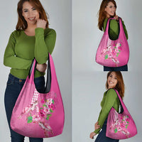 Hawaii Aloha Turtle Hibiscus and Leaves Grocery Bag with Polynesian and Kakau Tattoos Rose Color LT03 - Polynesian Pride