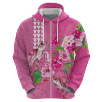 Hawaii Aloha Turtle Hibiscus and Leaves Hoodie with Polynesian and Kakau Tattoos Rose Color LT03 - Polynesian Pride