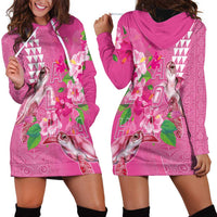 Hawaii Aloha Turtle Hibiscus and Leaves Hoodie Dress with Polynesian and Kakau Tattoos Rose Color LT03 - Polynesian Pride