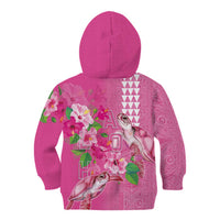 Hawaii Aloha Turtle Hibiscus and Leaves Kid Hoodie with Polynesian and Kakau Tattoos Rose Color LT03 - Polynesian Pride