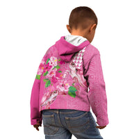 Hawaii Aloha Turtle Hibiscus and Leaves Kid Hoodie with Polynesian and Kakau Tattoos Rose Color LT03 - Polynesian Pride