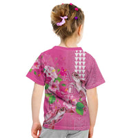 Hawaii Aloha Turtle Hibiscus and Leaves Kid T Shirt with Polynesian and Kakau Tattoos Rose Color LT03 - Polynesian Pride