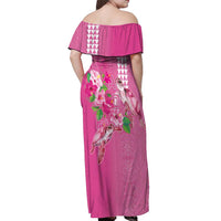 Hawaii Aloha Turtle Hibiscus and Leaves Off Shoulder Maxi Dress with Polynesian and Kakau Tattoos Rose Color LT03 - Polynesian Pride