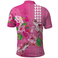Hawaii Aloha Turtle Hibiscus and Leaves Polo Shirt with Polynesian and Kakau Tattoos Rose Color LT03 - Polynesian Pride