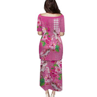 Hawaii Aloha Turtle Hibiscus and Leaves Puletasi with Polynesian and Kakau Tattoos Rose Color LT03 - Polynesian Pride