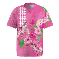 Hawaii Aloha Turtle Hibiscus and Leaves Rugby Jersey with Polynesian and Kakau Tattoos Rose Color LT03 Pink - Polynesian Pride