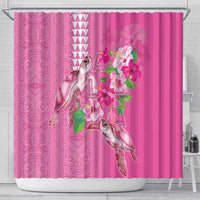 Hawaii Aloha Turtle Hibiscus and Leaves Shower Curtain with Polynesian and Kakau Tattoos Rose Color LT03 - Polynesian Pride