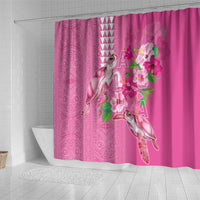 Hawaii Aloha Turtle Hibiscus and Leaves Shower Curtain with Polynesian and Kakau Tattoos Rose Color LT03 - Polynesian Pride