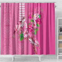 Hawaii Aloha Turtle Hibiscus and Leaves Shower Curtain with Polynesian and Kakau Tattoos Rose Color LT03 - Polynesian Pride