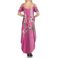 Hawaii Aloha Turtle Hibiscus and Leaves Summer Maxi Dress with Polynesian and Kakau Tattoos Rose Color LT03 - Polynesian Pride