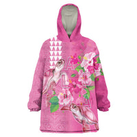 Hawaii Aloha Turtle Hibiscus and Leaves Wearable Blanket Hoodie with Polynesian and Kakau Tattoos Rose Color LT03 One Size Pink - Polynesian Pride