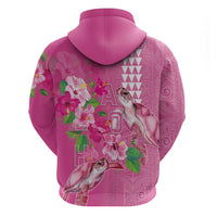 Hawaii Aloha Turtle Hibiscus and Leaves Zip Hoodie with Polynesian and Kakau Tattoos Rose Color LT03 - Polynesian Pride