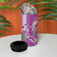 Hawaii Aloha Turtle Hibiscus and Leaves 4 in 1 Can Cooler Tumbler with Polynesian and Kakau Tattoos Lilac Color LT03 - Polynesian Pride
