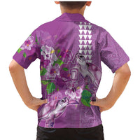 Hawaii Aloha Turtle Hibiscus and Leaves Family Matching Mermaid Dress and Hawaiian Shirt with Polynesian and Kakau Tattoos Lilac Color - Polynesian Pride