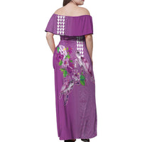 Hawaii Aloha Turtle Hibiscus and Leaves Family Matching Off Shoulder Maxi Dress and Hawaiian Shirt with Polynesian and Kakau Tattoos Lilac Color LT03 - Polynesian Pride