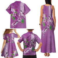 Hawaii Aloha Turtle Hibiscus and Leaves Family Matching Tank Maxi Dress and Hawaiian Shirt with Polynesian and Kakau Tattoos Lilac Color LT03 - Polynesian Pride
