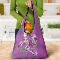 Hawaii Aloha Turtle Hibiscus and Leaves Grocery Bag with Polynesian and Kakau Tattoos Lilac Color LT03 - Polynesian Pride
